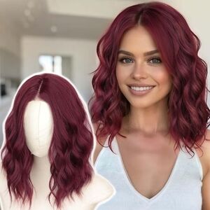 Elegant Deep Red Wavy Hair Wig for Women